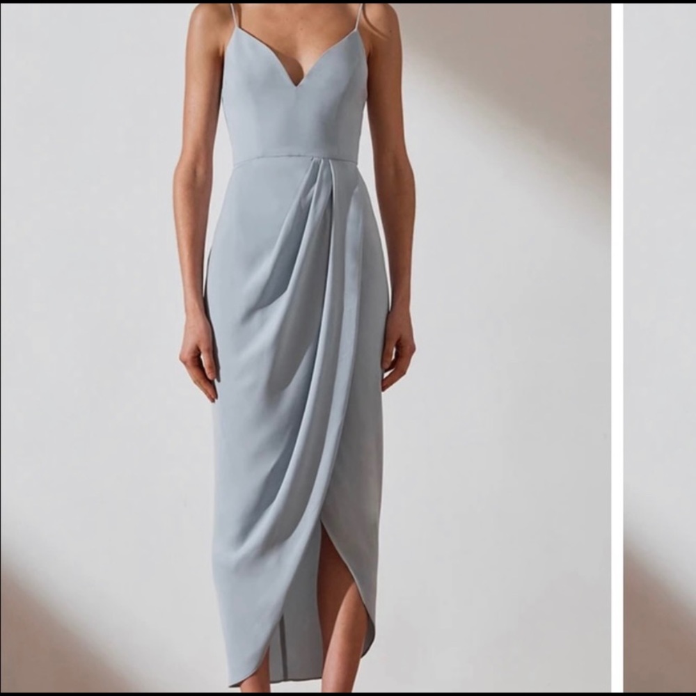 Shona Joy Powder Blue Draped Cocktail Dress